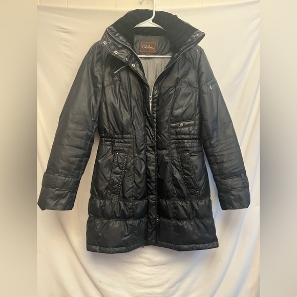 Cole Haan women’s box quilt down puffer black Mid Length winter coat XS - Picture 1 of 16